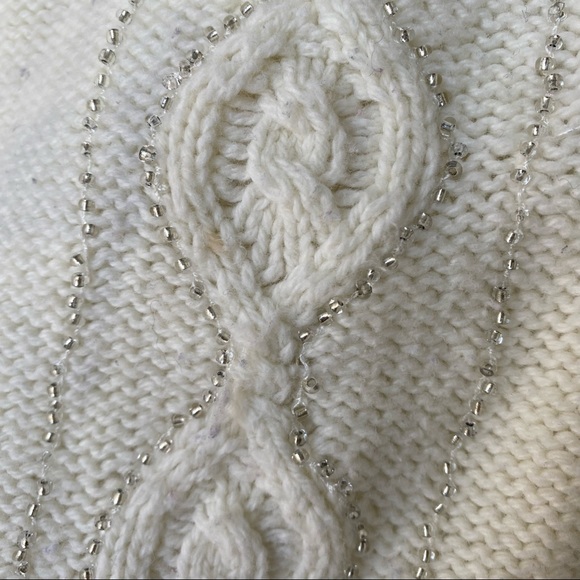 American Eagle White Sparkly Beaded Cable Knit Sweater - Picture 5 of 5